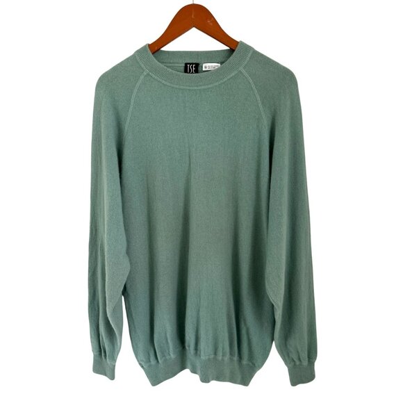 TSE 100% Pure Cashmere Raglan Sleeve Crewneck Sweater XL Green Mens Pullover Sof - Picture 1 of 7